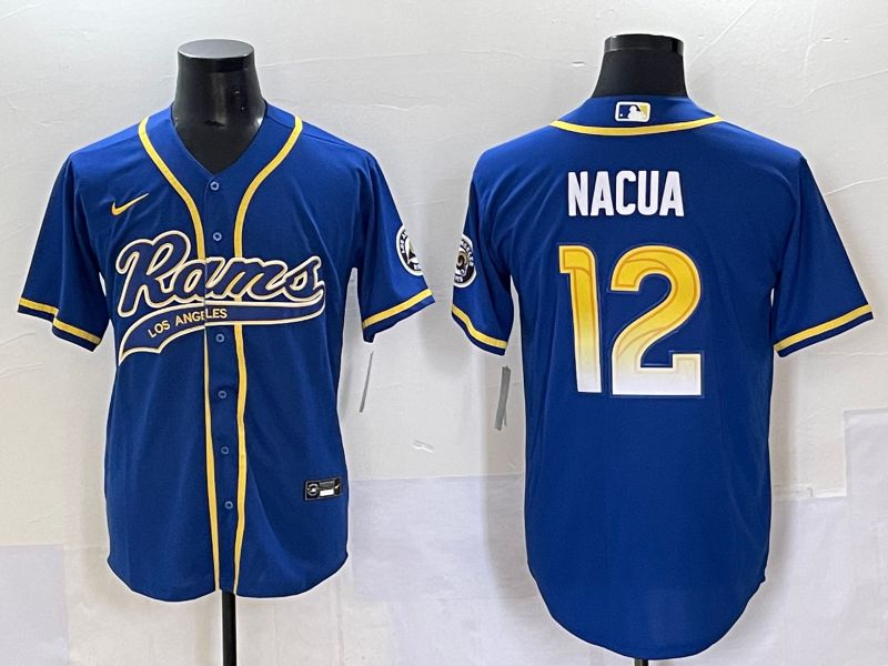 Men 2025 Los Angeles Rams 12 Nacua Blue Joint Name Nike Limited NFL Jersey style 7031